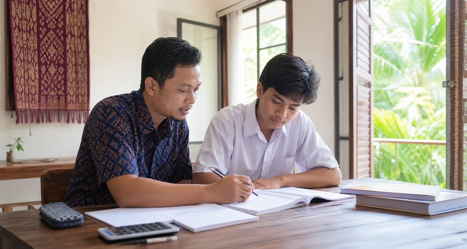 Guru les privat Bima mendampingi siswa belajar di rumah